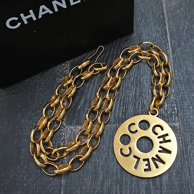 CHANEL Gold Plated CC Coco Round Vintage Chain Necklace Pendant #447c Rise-on • £550.65