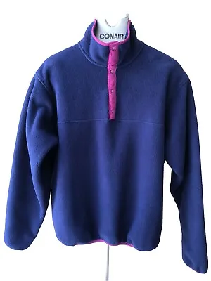 Lands End Mens Fleece Pullover Jacket Blue Sz Large Snaps VTG 90s • $18.99