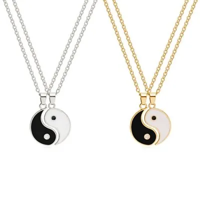 Friendship BFF Ying Yang Necklace Pendant Chain Couple Friend Women Men Jewelry • £1.58