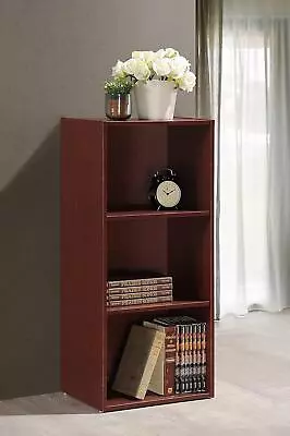 Hodedah 3-Shelf Wood Bookcase In Mahogany Space-Saving & Stylish Storage • £25.99