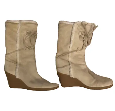 Michael Kors Cream Suede Shearling Winter Wedge Boot • $19