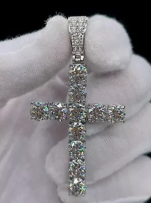 Real Moissanite Round Cut Men's Cross Pendant White Gold Plated Silver • $113.74