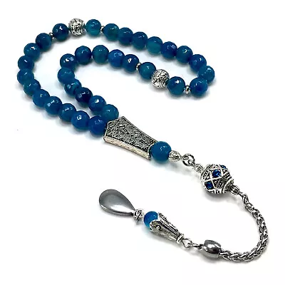 Light Blue Agate Prayer Beads Tesbih- Tasbih Worry Beads Masbaha (8 Mm 33 Beads) • $39.95