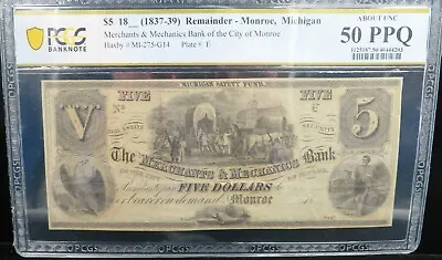 1837-39 $5 Merchants & Mechanics Bank Obsolete Note - Monroe MI - Lot#2299 • $169.99