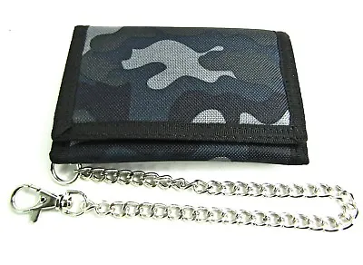 Unisex Camouflage Style Canvas Chain Wallet Coin Pouch Credit Card Holder Purse • £7.49