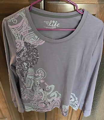 EUC - MADE For LIFE  Gray/Pink/White (PL) Petite Large Cotton/Polyester • $9.99