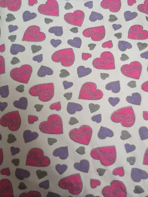 BARBIE Vintage 80s 90s Pink Purple Hearts Jersey Fabric Remnant • $29.99