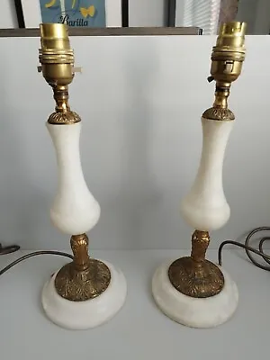 Pair Ornate Vintage Onyx Marble Table Lamps • $68.48