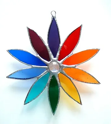 Rainbow Daisy Stained Glass Suncatcher Flower Chakra Window Wall Hanging Gift • £24.95