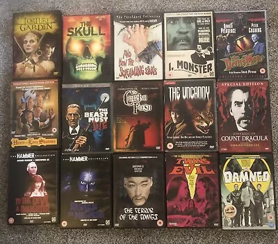 Massive Job Lot Hammer Amicus Horror Dvds Cushing Lee Dracula Reg 1 + 2 59 Films • £250