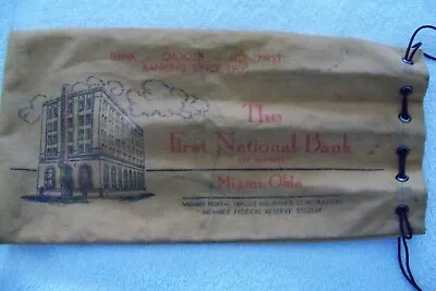 Vintage Bank Money Bag Canvas Suede FIRST NATIONAL BANK MIAMI OKLAHOMA Bankers • $42.74