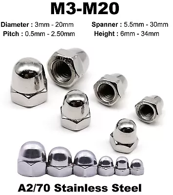 Standard Metric A2 Stainless Steel Hex Dome Acorn Nuts M3456810121420 • £3.59