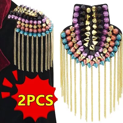 1 Pair Blazer Epaulet Fringed Tassel Metal Punk Shoulder Epaulette Brooch Unisex • $10.09