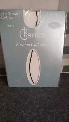 Charnos Contrast-seam Stockings White/black Size 2 Made In Italy • £3.75