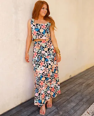 Buddy Love 2pc Cookie Outfit Crop Top & Skirt Sz S Midsummer Night Floral NEW • $38.50
