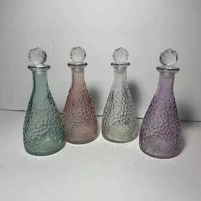 Colored And Textured Glass Decanter Set Of 4 7” Inch Height Vanity Pink Purple • $17