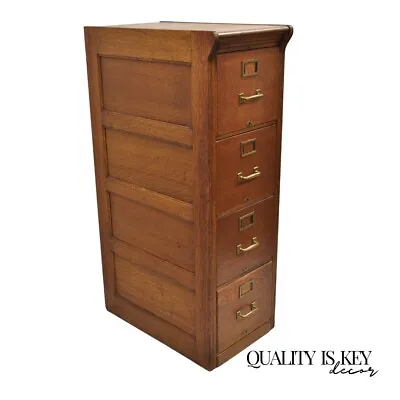 Antique Mission Oak Wood Four Drawer Vertical 29  Deep Office File Cabinet • $1600