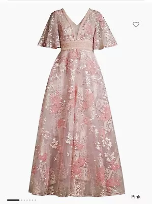 MAC DUGGAL 20262 Pink Floral Embroidered Flutter Sleeve Gown Women's Size 18 NWT • $225