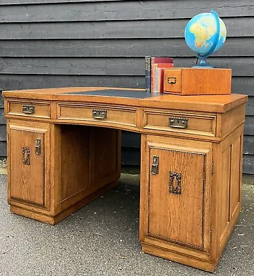 Art Deco Style Early 20th Century Heavy Solid Oak Kneehole Writing Desk • £385