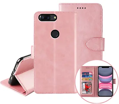$7.50 • Buy Oneplus 5T Wallet Case Cowhide Finish Pu Leather Magnet Card Slots Rosegold