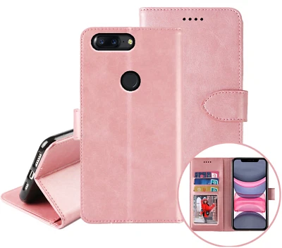 $7.50 • Buy Oneplus 5T Wallet Case Cowhide Finish Pu Leather Magnet Card Slots Rosegold