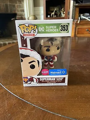 Funko Pop! DC   Superman In Holiday Sweater  #353 Flocked Walmart W/Protector • $10.37