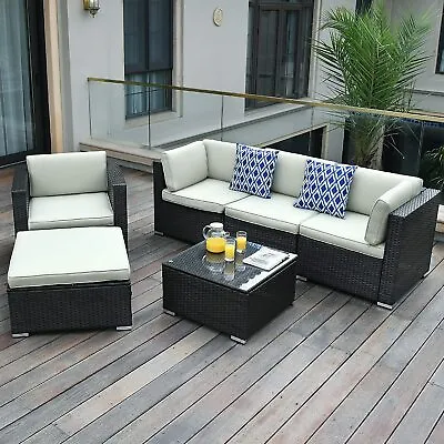 6pcs Patio Rattan Sofa Set Outdoor Wicker Sectional Weaving Furniture W/ Table • $524.84
