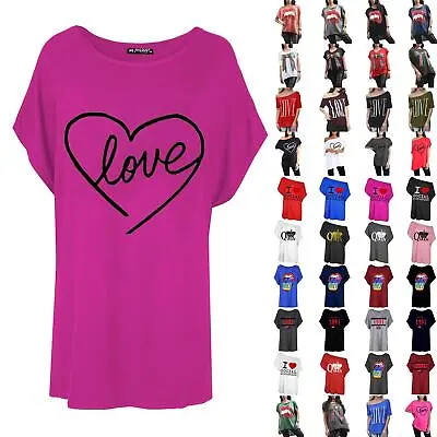 £3.99 • Buy Womens Ladies Love Heart Oversized Batwing Sleeve Baggy Valentines T Shirt Top