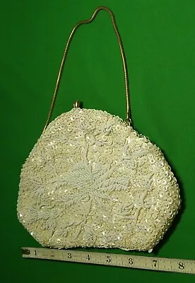 Beaded Purse Made In British Crown Colony Of Hong Kong Coral Colored Sequence  • $27.76
