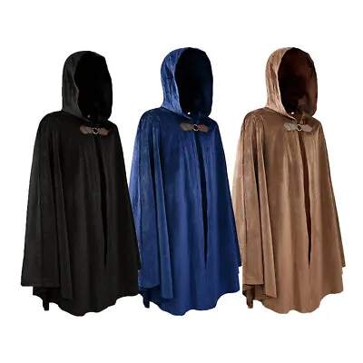 Halloween Suede Hooded Cloak Medieval Retro Gothic Cape Cloak Adult Cos Costume • $30.07