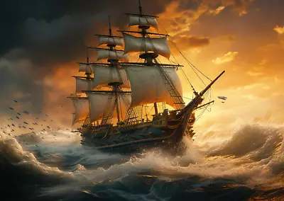 Sail Ship Seascape Canvas Picture Print Wall Art • £29.95