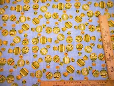 Baby Fabric By Yard Animals In Yellow Green Hot Air Balloons On Blue Cotton Vtg • $9.29