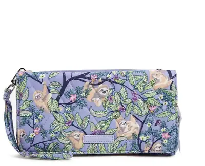 NWT Vera Bradley RFID Wallet Crossbody Hanging Around Purple Sloths-MSRP $79 • $47.50