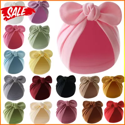 Newborn Baby Girl Infant Beanie Turban Hat Rabbit Ear Bow Knot Cap Headband Wrap • £2.79