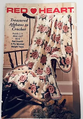 Red Heart Treasured Afghans To Crochet Yarn DIY  Decor 1998 Vintage Book 1427 • $6.99