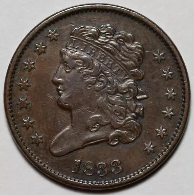 1833 Classic Head Half Cent - US 1/2c Copper Penny Coin - L42 • $158.99