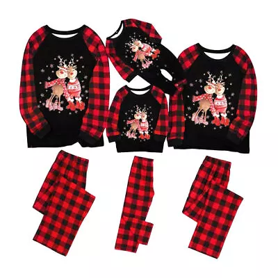 Christmas Elk Nightwear Family Matching Long Sleeve Tops Pants Pyjamas Sleepwear • £11.79