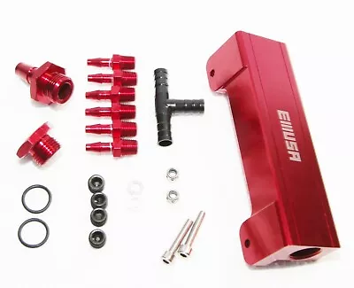 RED 1/8  NPT 6 Port Vacuum Manifold Kit Fit Turbo Boost Intake Manifold • $21