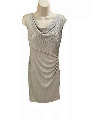 Ralph Lauren Women's Metallic Drape Neck Side Pleat Sheath Dress Size 4 • $22