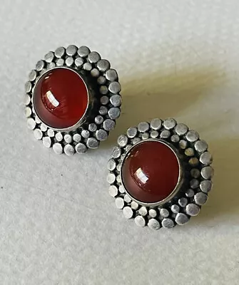 🌱925 Sterling Silver Cabochon Carnelian (?) Gem Stud Earrings • $5.50