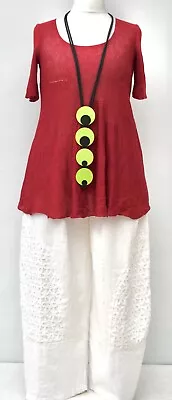 STUNNING ZUZA BART RED KNIT LINEN A-LINE TUNIC/TOP BUST 34-36  Size M • £89