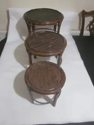 Wooden Table Set Of 3 In One Light W Eight Cane Wicker Old Used Philippines • £36.99