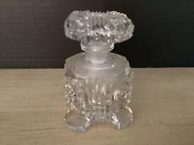 Antique Vintage  Clear Hand Cut Glass Crystal Perfume Bottle • $10.50