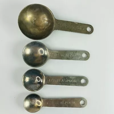 Measuring Spoons Vintage Mid Century Set Of 4 Round Aluminum Metal Standard • $8.95