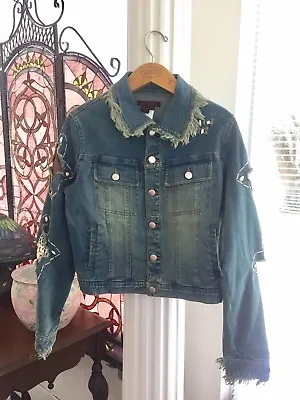 $5 • Buy Simon Chang Boho Hippe Style Embellished Jean Jacket Size 10 