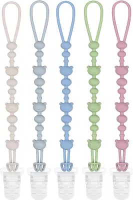 Pacifier Clip 5 Pack Silicone Pacifier Holder Clip With Safety Plastic ClipBaby • $7.79