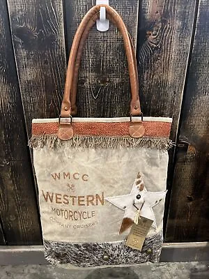 Clea Ray Vintage Motorcycle Inspired Repurposed Large Canvas Tote Bag NEW • $62.99