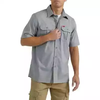 Wrangler® Men's Relaxed Fit Short Sleeve Twill Shirt Gray(Sharkskin) Size L • $22.99