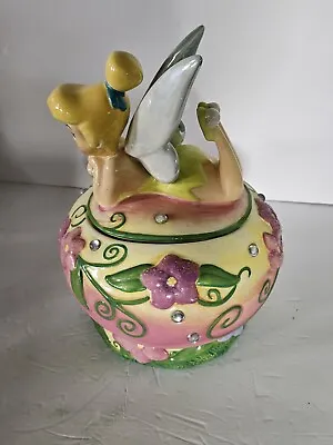 Vintage Disney Tinker Bell  Jeweled Mushroom Ceramic Cookie Jar. Crack In Face. • $35