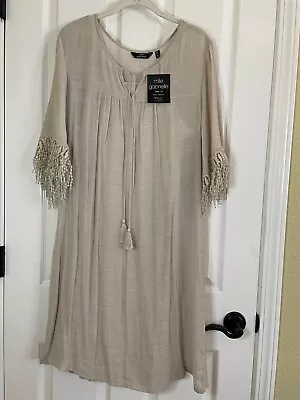 Nwt Mlle Gabrielle Size Xl Beige Crinkle Dress With Slip Crochet Trim Sleeves • $12